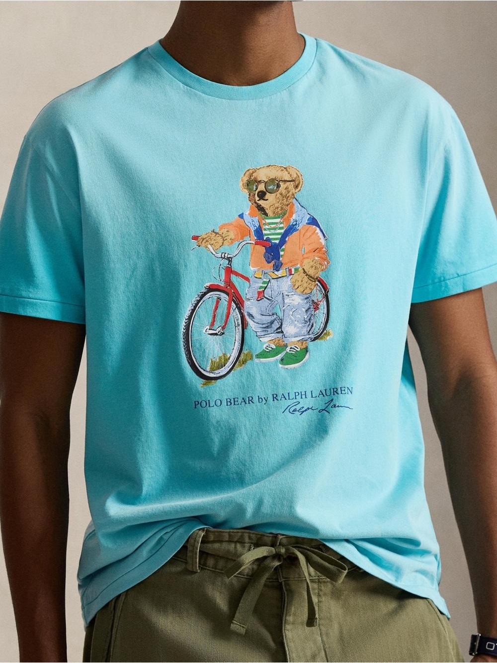 Sz various Ralph Lauren Light Blue Polo Bear Graphic Tee with Red Bike